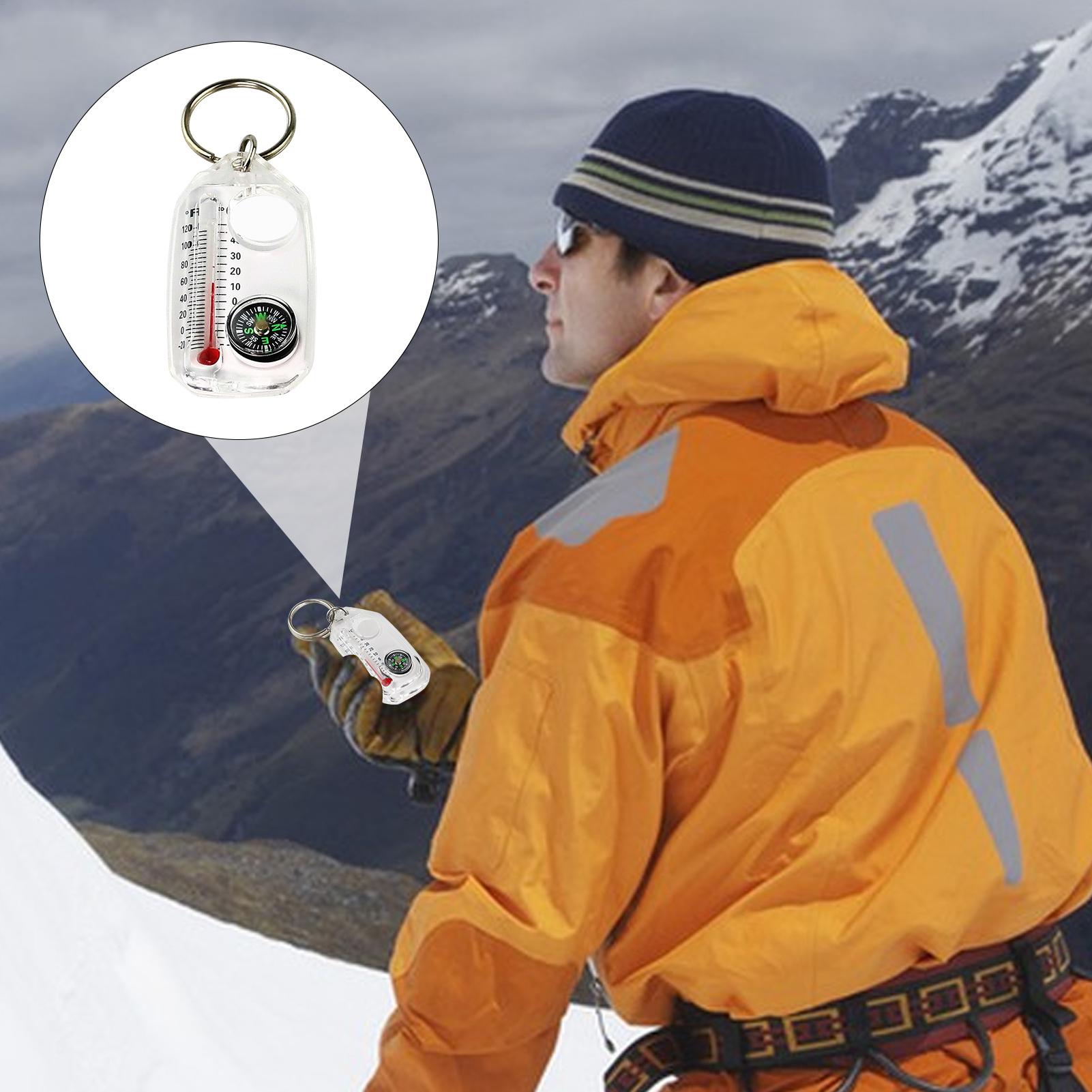 Compass Keychain Mini - Multifunktionaler Mini-Schlüsselanhänger Camping-Kompass Thermometer Outdoor-Kletter-Temperaturmesser Überlebens-Leitkompass-Werkzeug