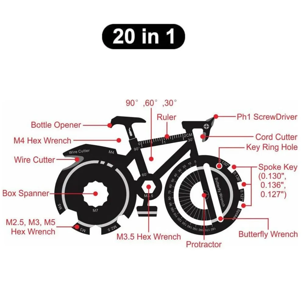 Multitool Credit Card - ​ ​ 20-in-1 Fahrrad-Multitool-Karte – Schlüsselanhänger-Werkzeugset