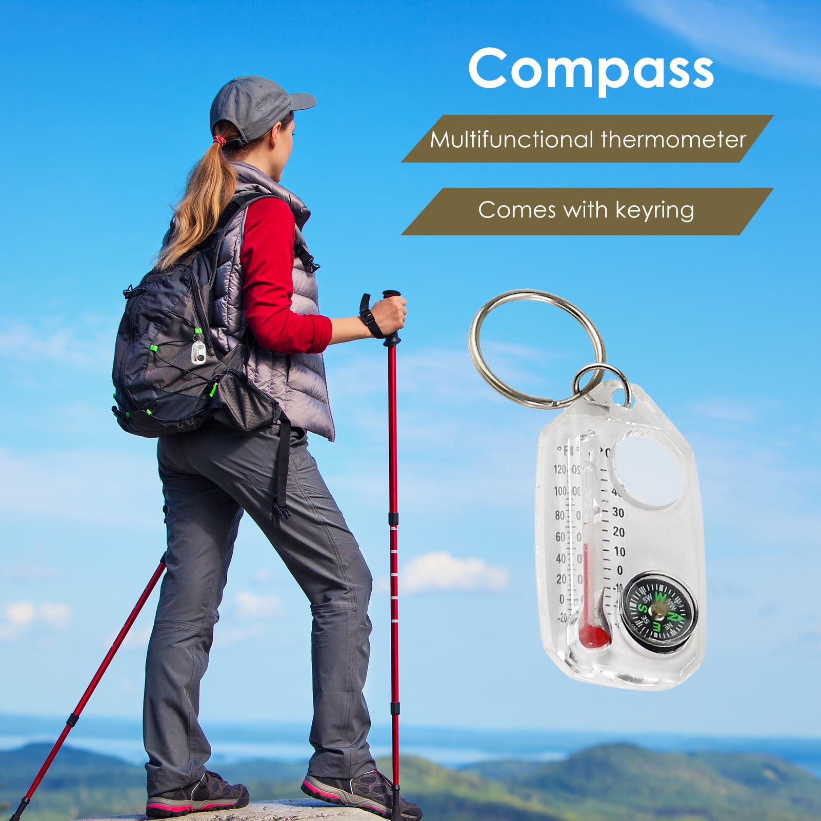 Compass Keychain Mini - Multifunktionale Mini-Schlüsselanhänger Camping-Kompass Thermometer Outdoor-Kletter-Temperaturmesser Überlebens-Leitkompass-Werkzeug