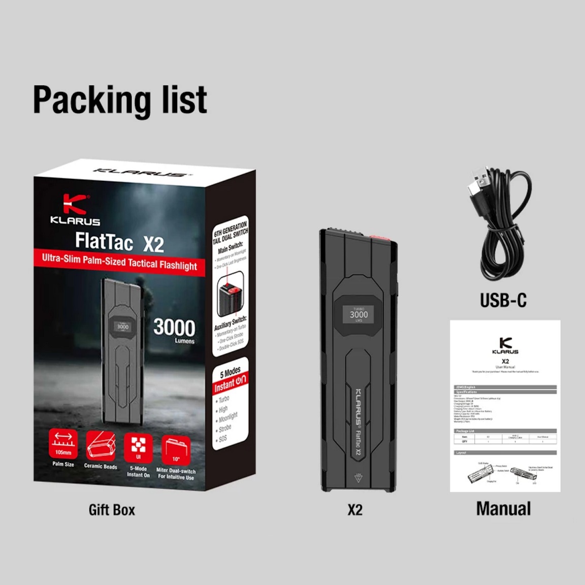 Edc Carry Flashlight - EDC Taktische Taschenlampe Klarus 3000LM, ultradünne,
