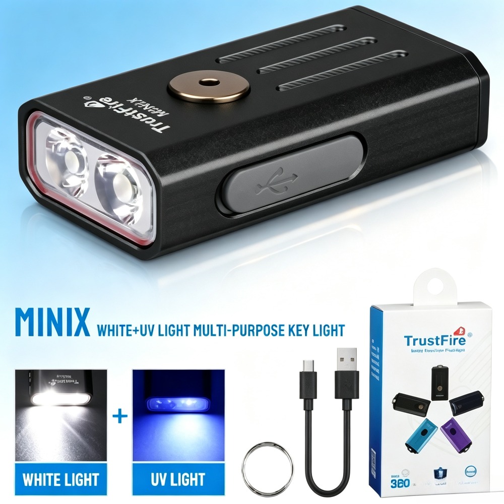 Edc Carry Flashlight - Mini-EDC-Schlüsselanhänger-Taschenlampe 320LM 365nm UV-Rotlicht 2-Modi Wiederaufladbare