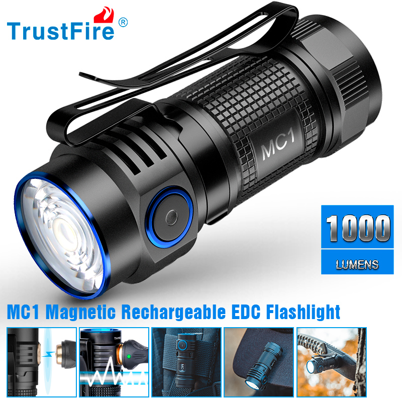 Edc Carry Flashlight - Trustfire MC1 wiederaufladbare USB-Taschenlampe, 1000 Lumen,